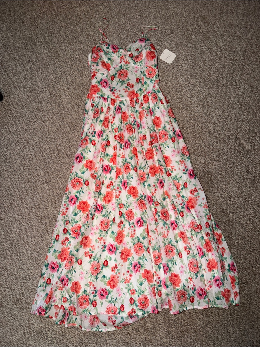 White Floral Maxi Dress with Pink & Coral Roses